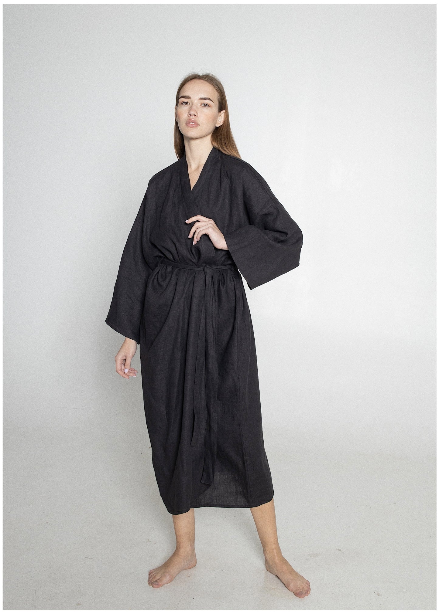 LINEN ROBE///BLACK