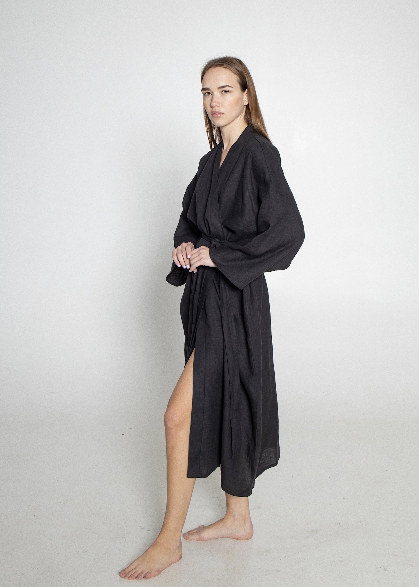 LINEN ROBE///BLACK