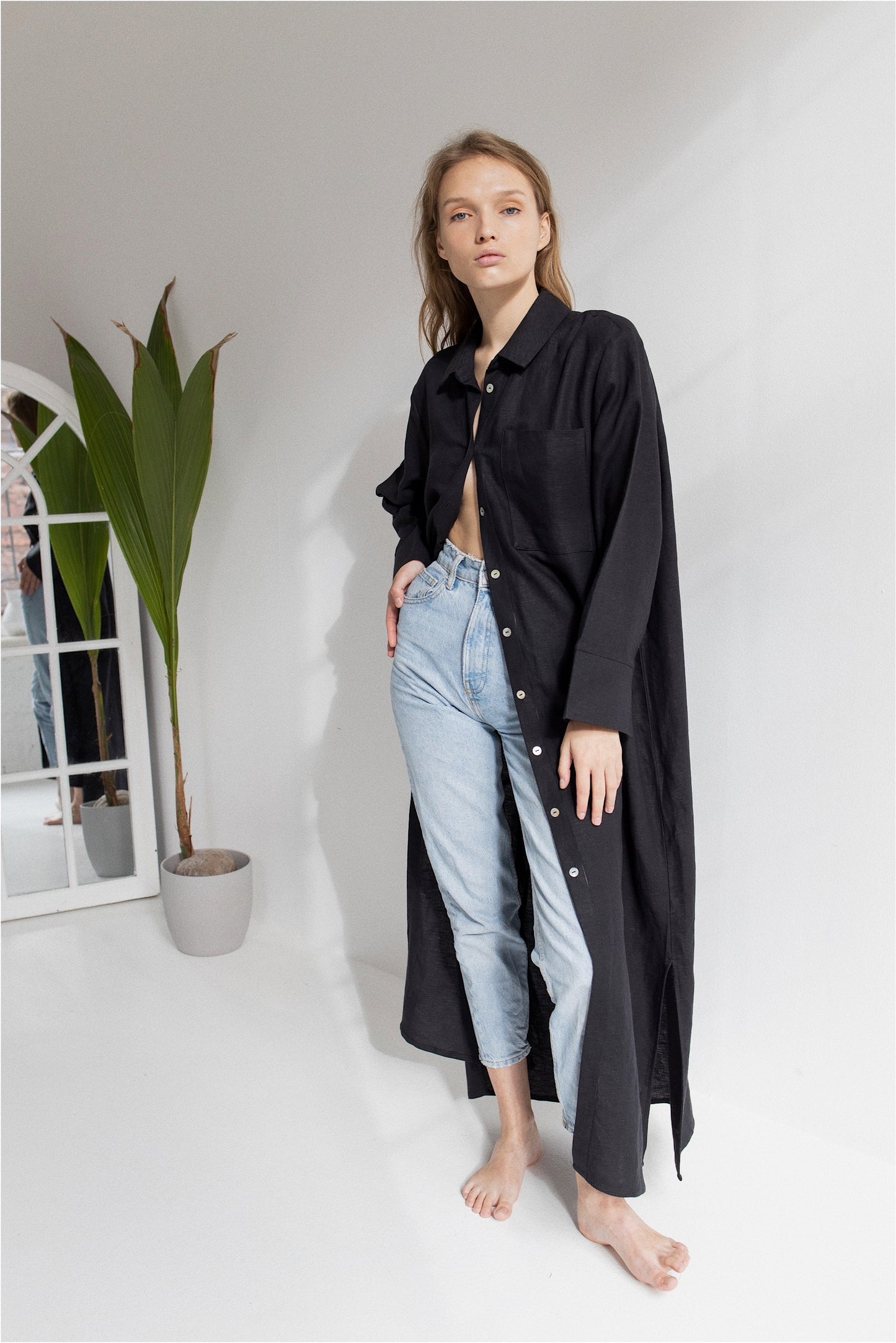 LINEN OVERSIZE BLOUSE///BLACK